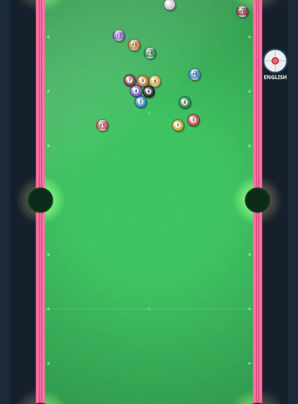 Actual Corner Pocket game after the opening break